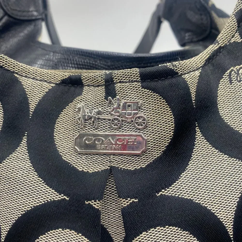 Coach Gray Black Madison Op Art Maggie Shoulder Bag Y2K Jacquard Leather Retro